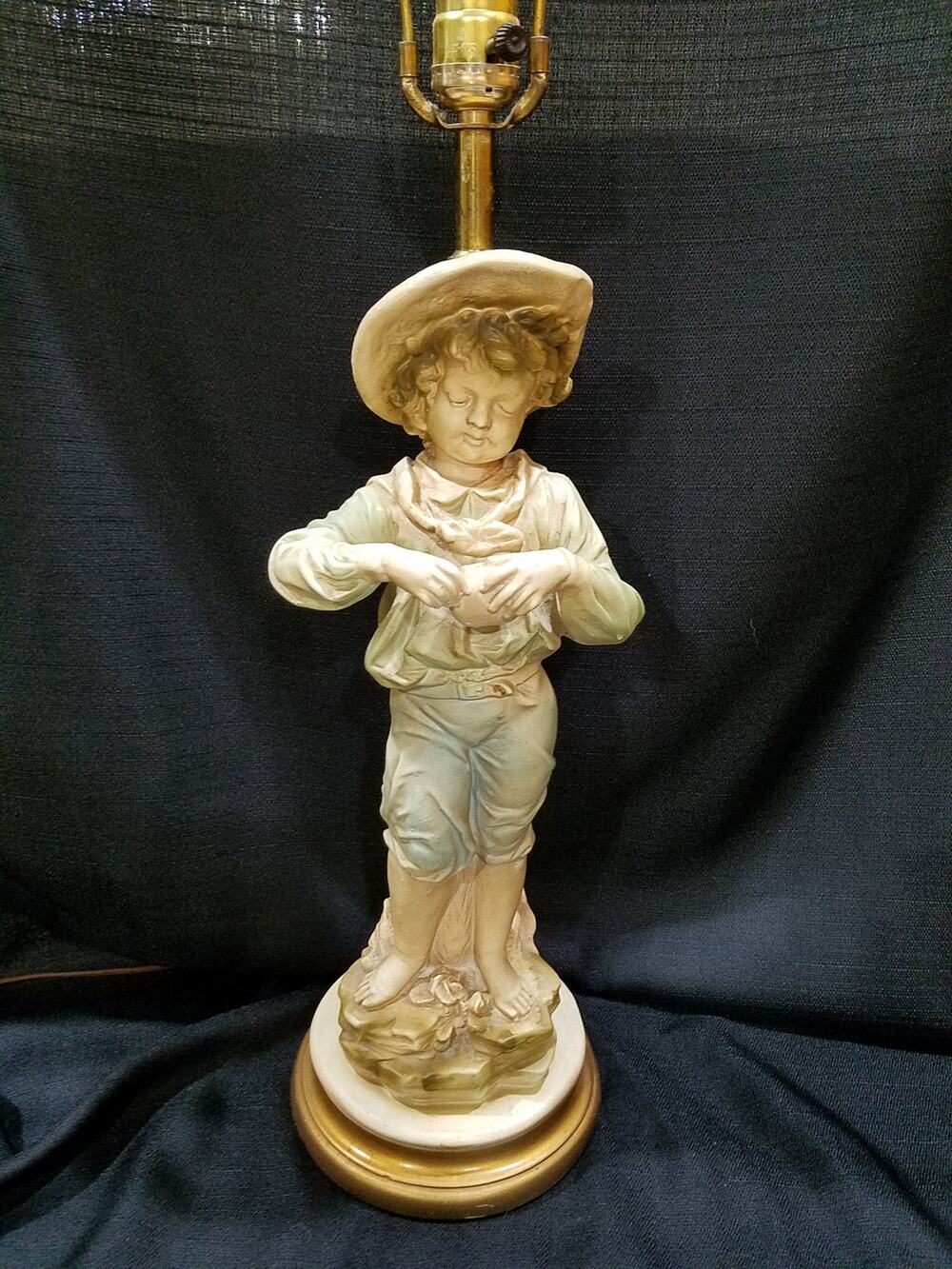 Vintage Figurine Lamp Child with Fruit leaning on Tree Trunk